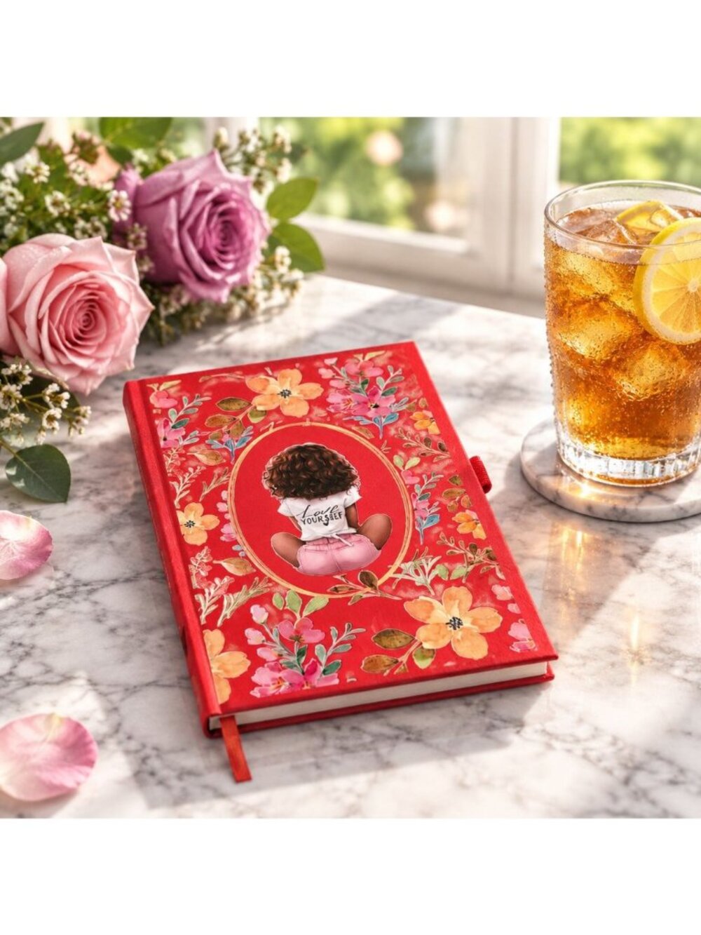 NWT-Love Yourself Floral Red Hardcover Journal and Pen Set SKU#1217